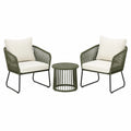 3-teiliges Gartenmöbel-Set mit 2 Sesseln und rundem Beistelltisch, Olivgrün/Schwarz/Creme, Sessel 68 x 72 x 82 cm, Tisch Ø 50 x 50 cm