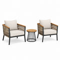 3-teiliges Lounge-Set für den Außenbereich mit 2 Sesseln und rundem Beistelltisch, Beige/Schwarz/Braun, Sessel 68 × 75 × 78 cm, Tisch Ø 50 cm