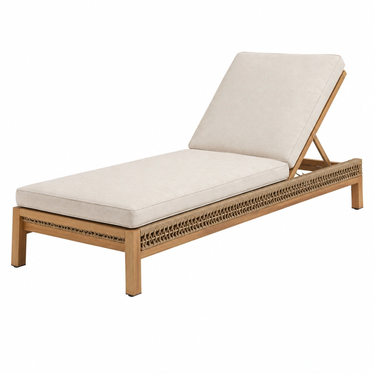 Sonnenliege aus Holz in Natur/Beige, 200 × 70 × 35 cm, mit verstellbarer Rückenlehne