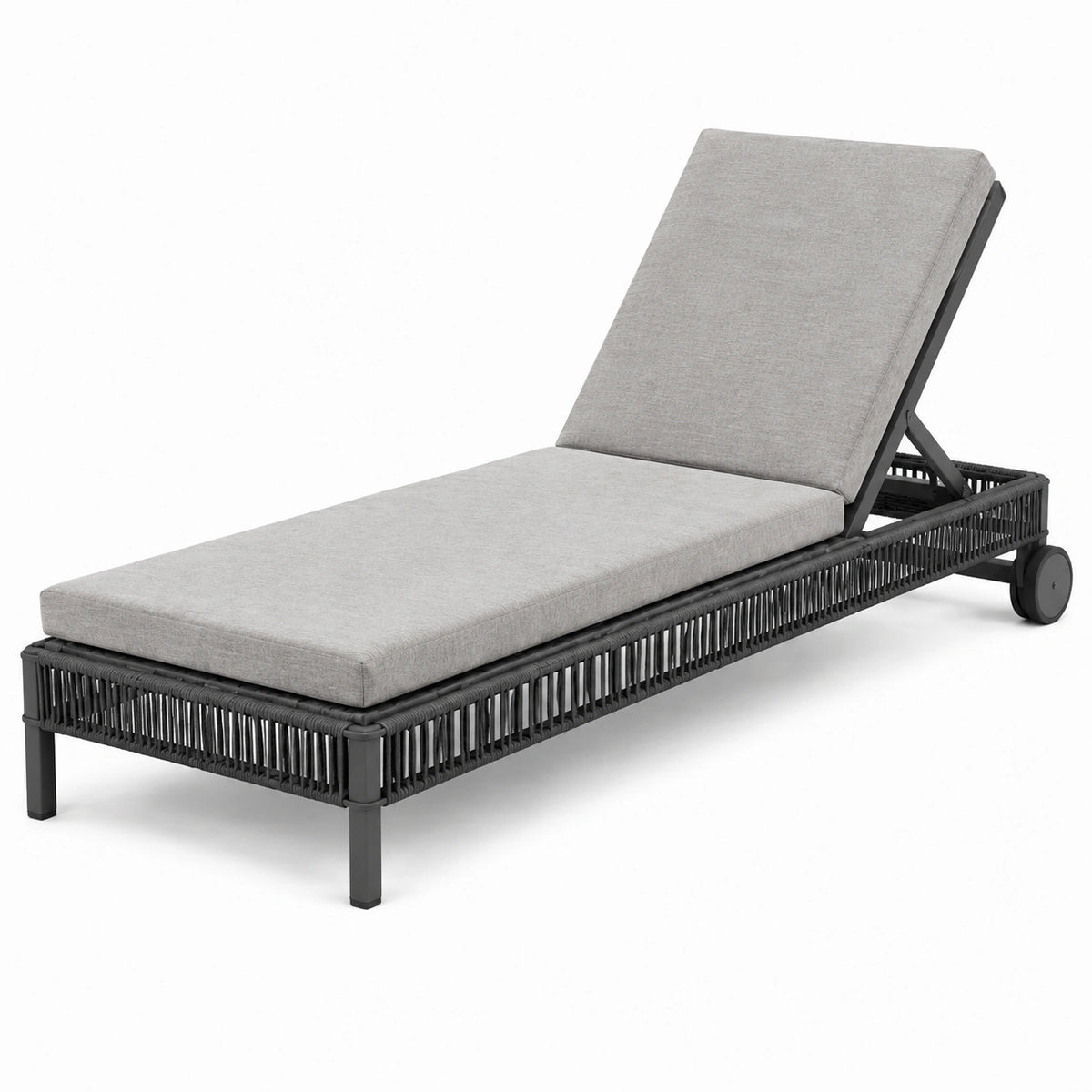 Sonnenliege 200 × 70 × 35 cm Grau/Schwarz mit verstellbarer Rückenlehne und Rollen