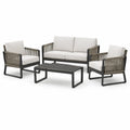 4-teiliges Gartenmöbel-Set aus Aluminium und Seilgeflecht, Anthrazit/Taupe/Creme, Sofa 210 × 80 × 78 cm