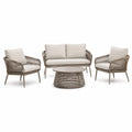 4-teiliges Loungeset in Taupe/Beige mit Zweisitzer, 2 Sesseln und rundem Tisch, 126 × 70 × 78 cm