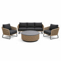 4-teiliges Garten-Loungeset mit 3-Sitzer-Sofa, 2 Sesseln und rundem Couchtisch, Beige/Anthrazit/Grau/Schwarz, Sofa 210 × 78 × 78 cm