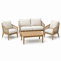4-teiliges Gartenmöbel-Set aus Holz und Seil, Natur/Beige, Zweisitzer 145 × 70 × 78 cm, Sessel 75 × 70 × 78 cm, Tisch 100 × 60 × 45 cm
