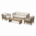 4-teiliges Lounge-Set aus Holz und Seilgeflecht in Beige/Braun, Sofa 200 × 80 × 78 cm