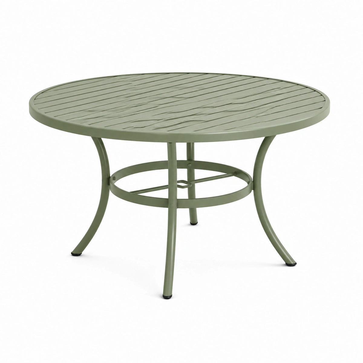 Runder Gartentisch aus Metall in Salbeigrün, Ø 100 x 72 cm, mit Lattenplatte