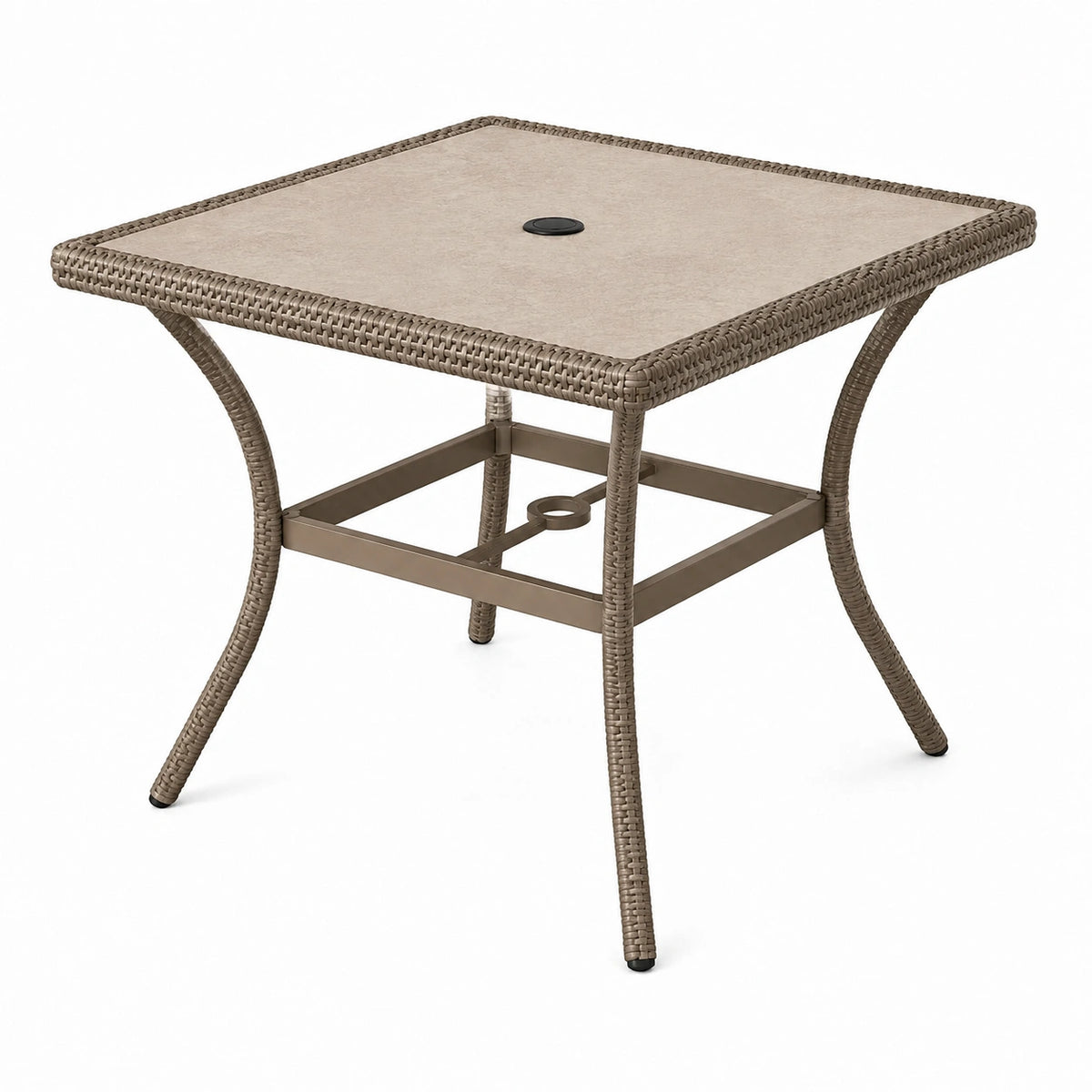 Gartentisch 80 × 80 × 72 cm aus Polyrattan in Taupe und Beige mit Schirmloch