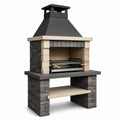 Gartenkamin aus Stein und Metall, 140 x 75 x 220 cm, Schwarz/Grau/Beige