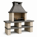 Garten-Grillkamin 150 × 70 × 230 cm in Grau, Beige und Schwarz mit Metallrost