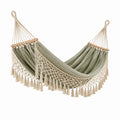 Boho-Hängematte aus Baumwolle mit Makramee, Grün/Beige, 200 × 100 × 120 cm