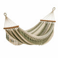 Boho-Hängematte aus Baumwolle mit Holzspreizstäben, 200 × 100 × 1 cm, Grün/Beige/Braun