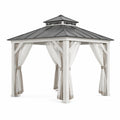 Gartenpavillon 300 x 300 x 300 cm in Weiß, Anthrazit und Beige mit Vorhängen und Belüftungsdach