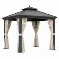 Metallpavillon 300 × 300 × 290 cm Anthrazit mit beigen Stoffvorhängen