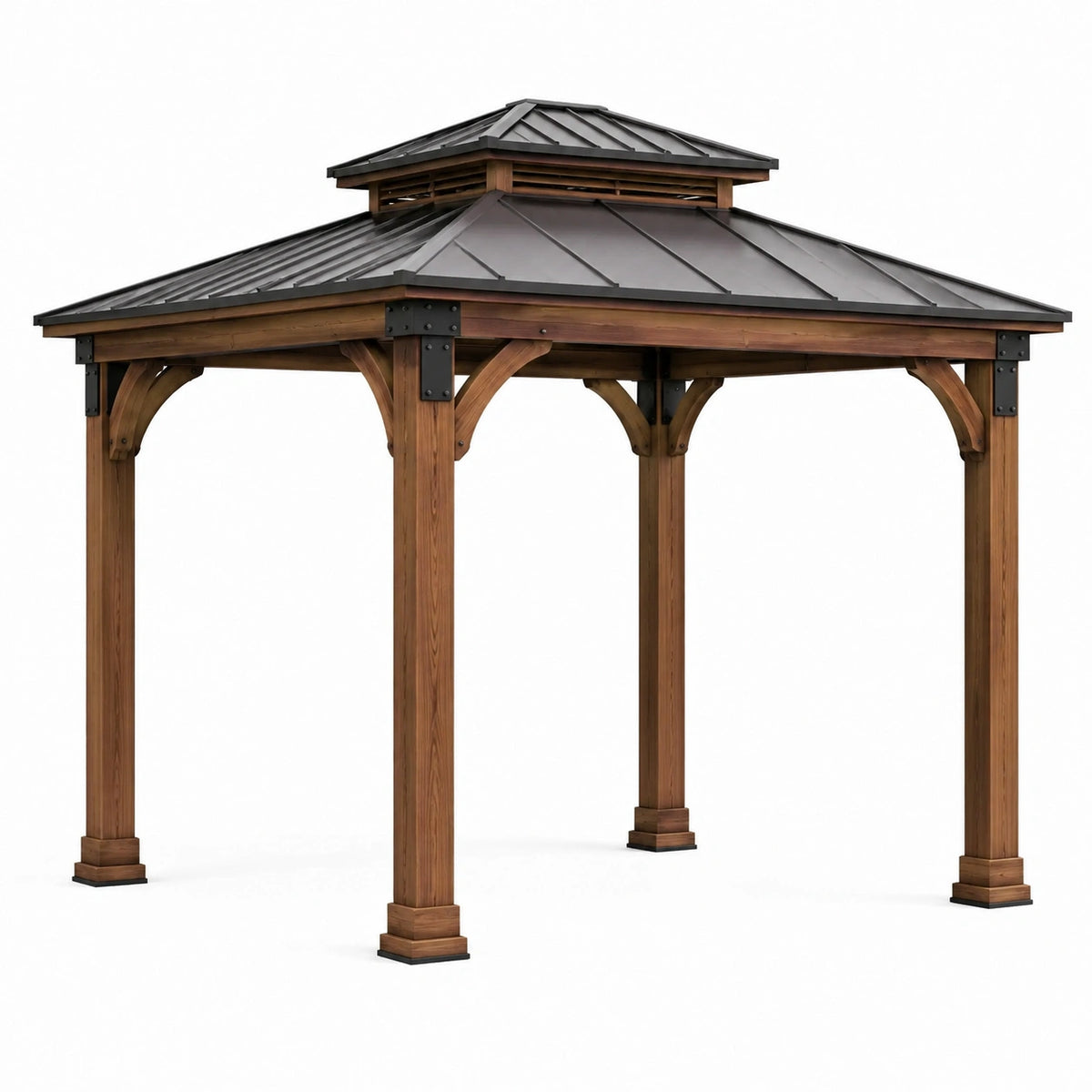 Gartenpavillon aus Holz und Metall, 400 x 300 x 300 cm, Braun/Schwarz