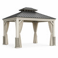 Wetterbeständiger Gartenpavillon 400 × 400 × 330 cm mit Vorhängen in Beige, Weiß, Anthrazit und Grau