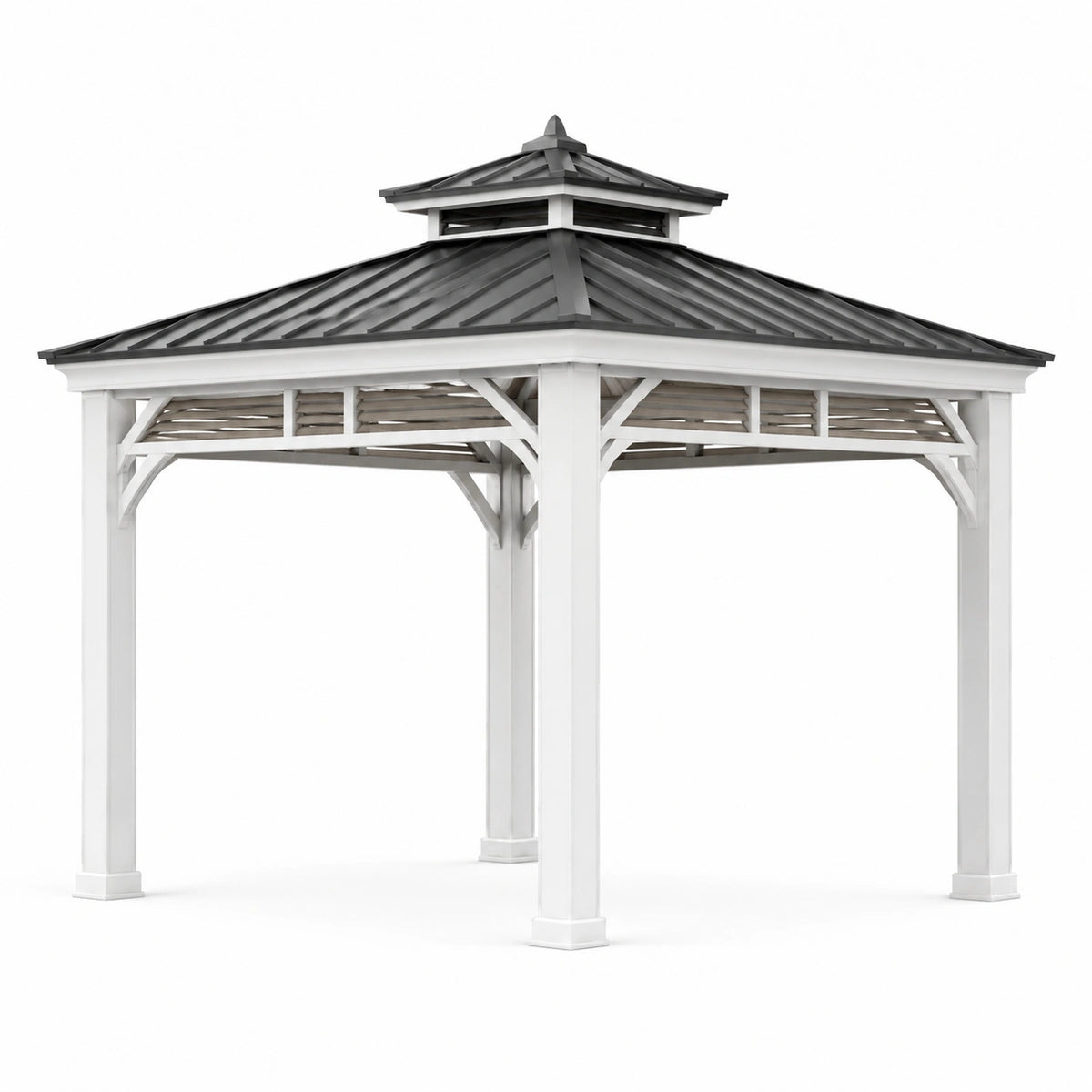 Klassischer Pavillon aus Holz und Metall, 300 × 300 × 320 cm, Weiß/Anthrazit
