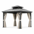 Pavillon 300 × 300 × 300 cm aus Metall in Anthrazit mit beigen Vorhängen und Belüftungsdach