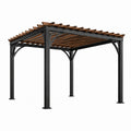 Pergola 300 × 300 × 250 cm aus Stahl und Holz mit offenem Lamellendach, Schwarz/Braun