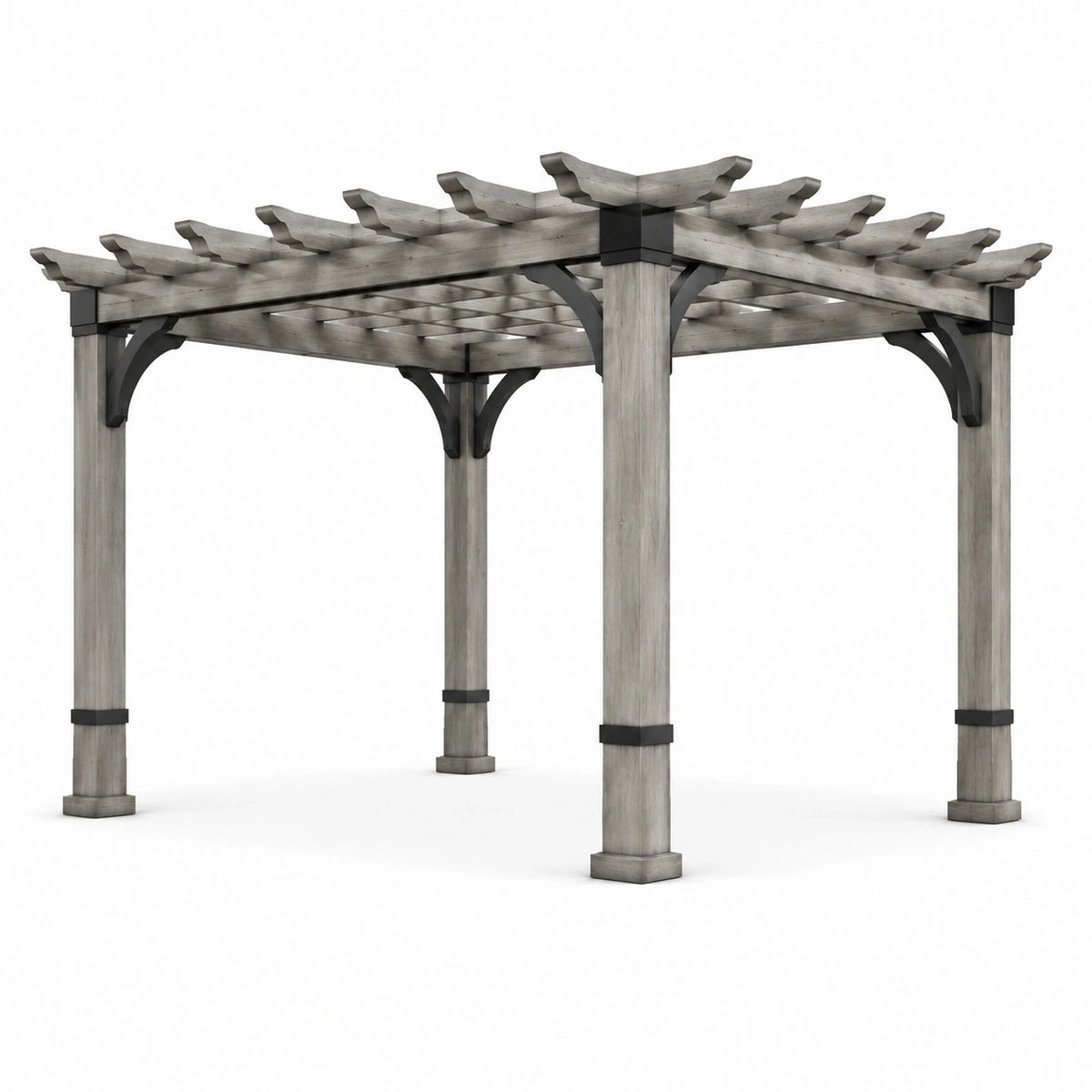 Holzpergola 300 × 300 × 240 cm Grau/Schwarz mit offenem Lattendach