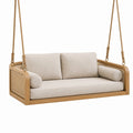 Hängesofa 140 × 75 × 70 cm aus Holz und Rattan mit Seilaufhängung, Beige/Naturbraun