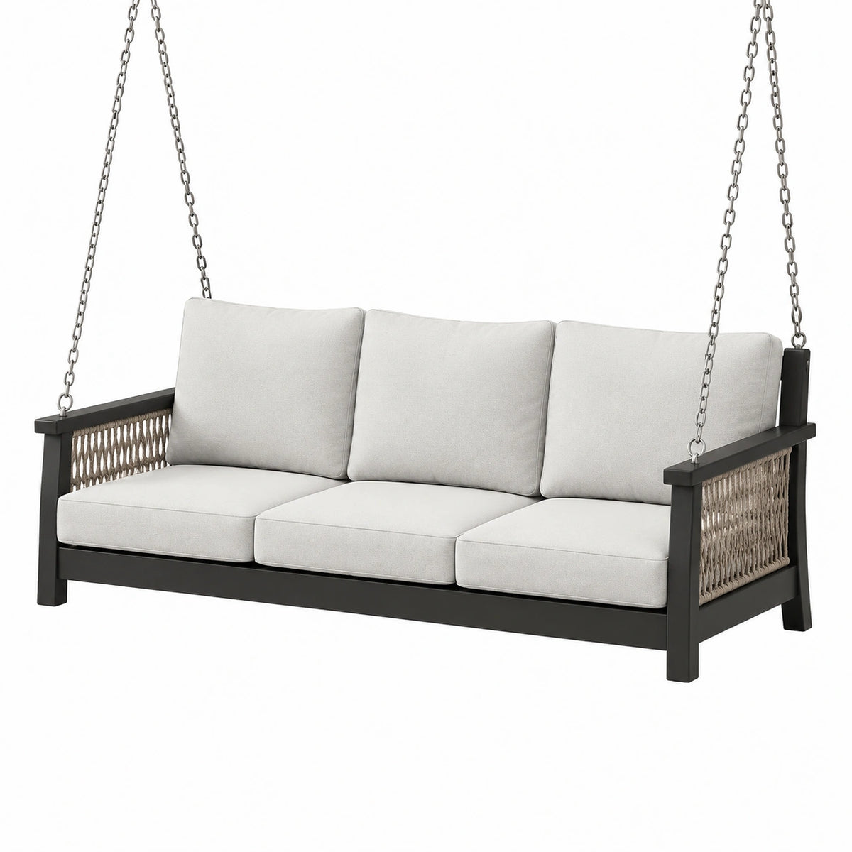 3-Sitzer Hängesofa für den Außenbereich, 210 × 80 × 75 cm, Beige/Schwarz